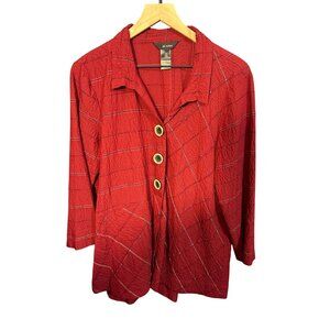 Ali Miles Red Textured Button-Front Lagenlook Jacket M 1% Spandex Womens Apparel
